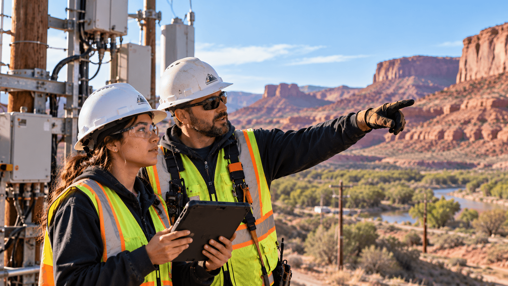 Utility professionals working together in the field